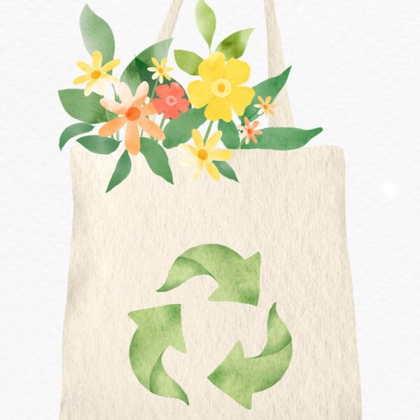Reusable bag with flowers design element